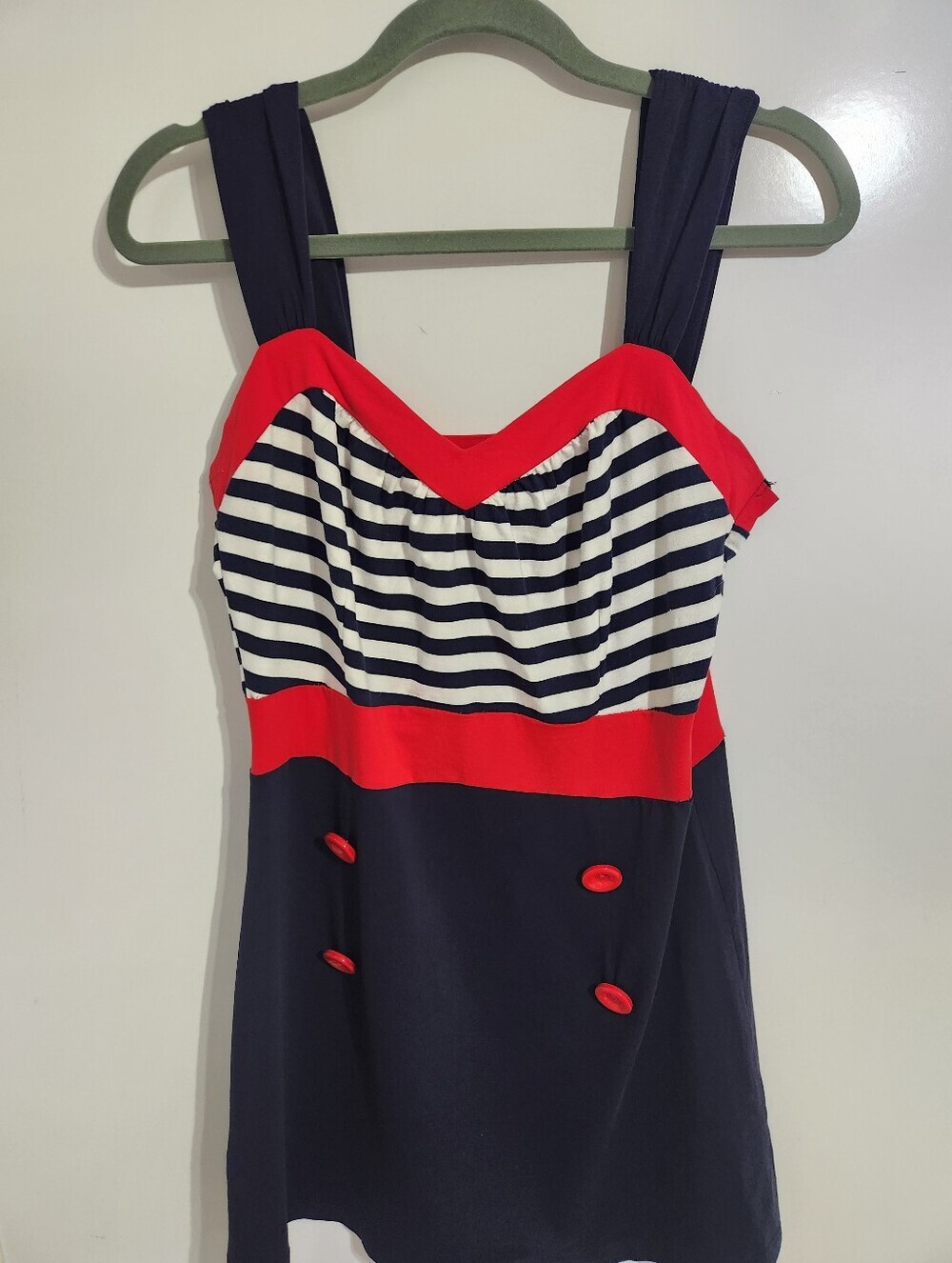 Sourpuss Navy, Red & White Striped One-Piece  Dress, Size Large